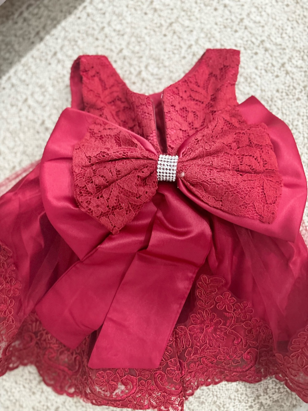 Girls Red Lace Bow Party Dress